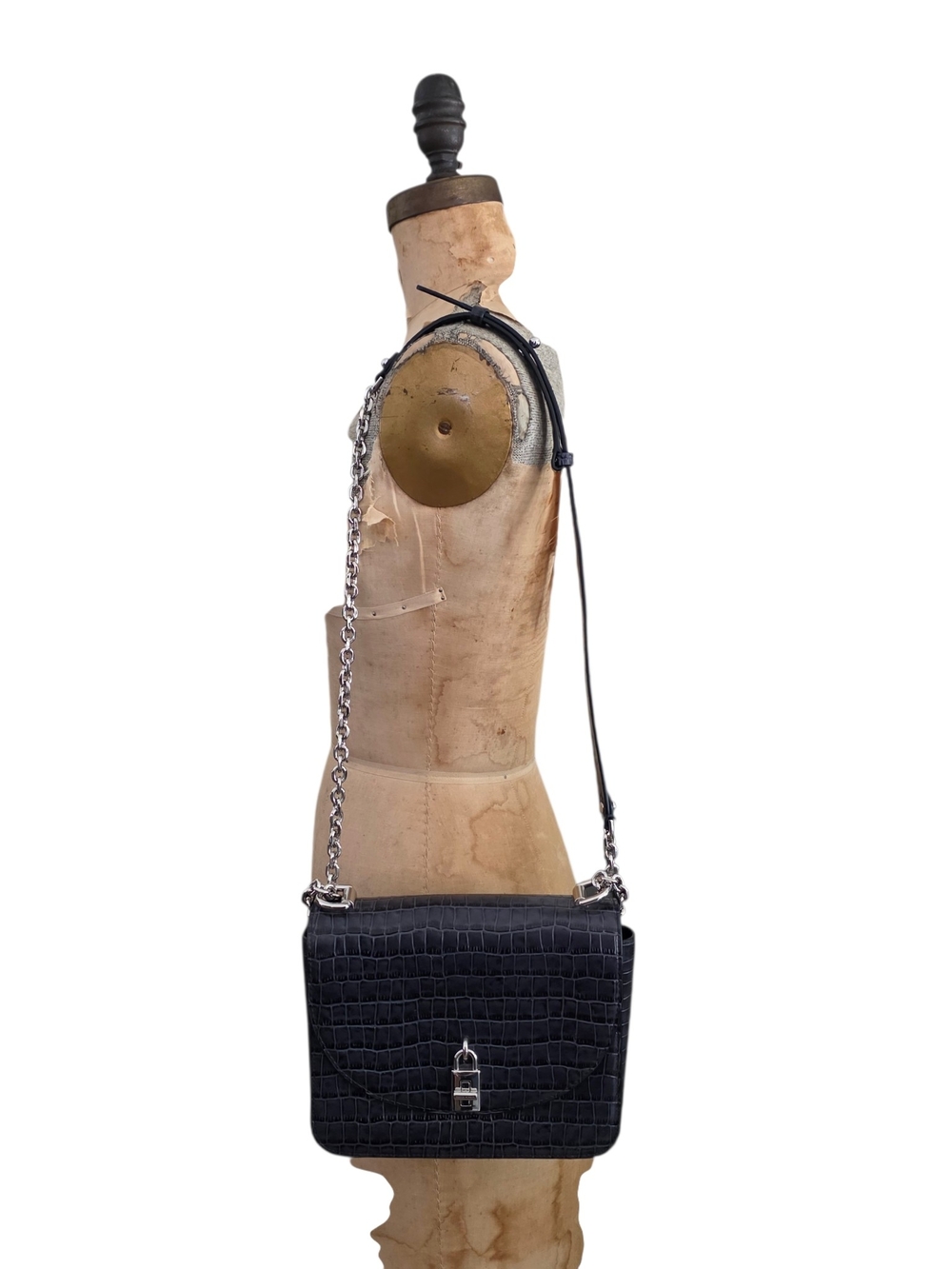 Rebecca Minkoff Love Too Croc-Embossed Shoulder Bag Chain Strap Deep Twilight